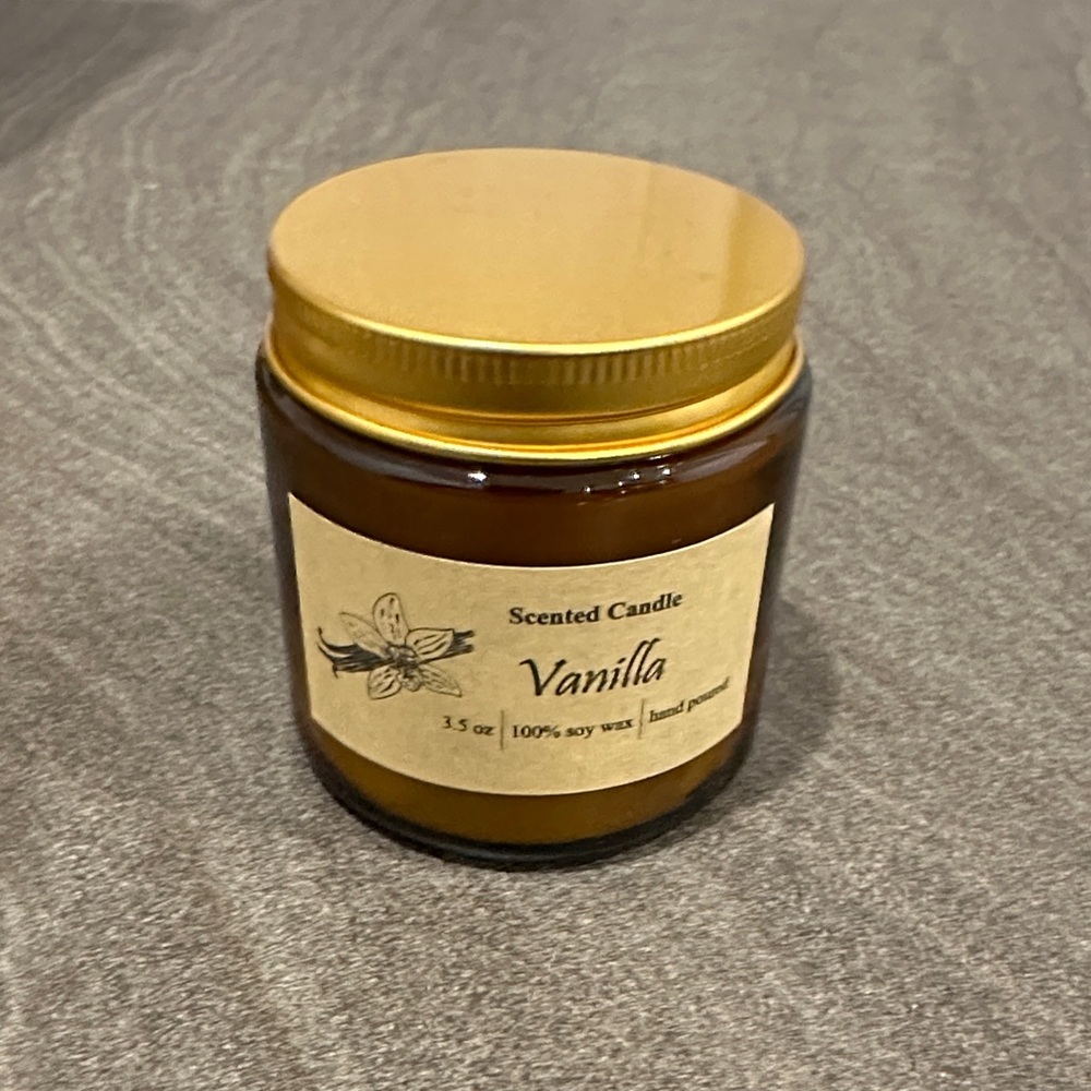 2 for $15 Vanilla Scented Soy Candle - Amber Glass Jar with Gold Lid